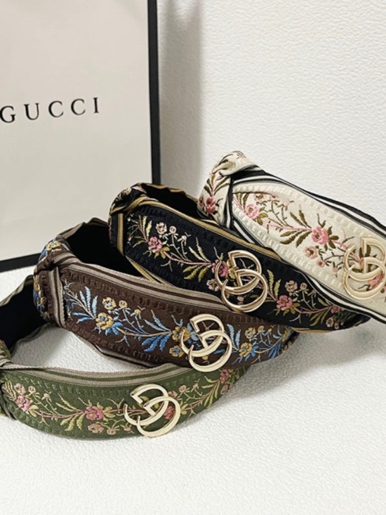Green Embroidery Headband with Gold Accents